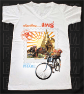 เสื้อยืดคอวีพร้อมสกรีนลายแหล่งท่องเที่ยว ลายจังหวัดแพร่